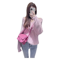 2023 new autumn and winter womens Japanese style lazy style niche street wear bottoming pink soft and waxy knitted sweater