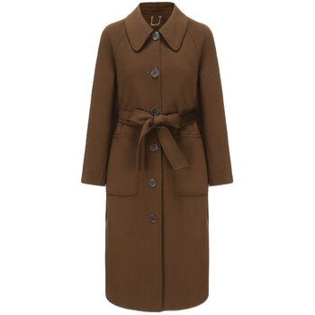 tanni新款赫本风深咖色复古通勤绵羊毛长款大衣外套女TM31CO015A