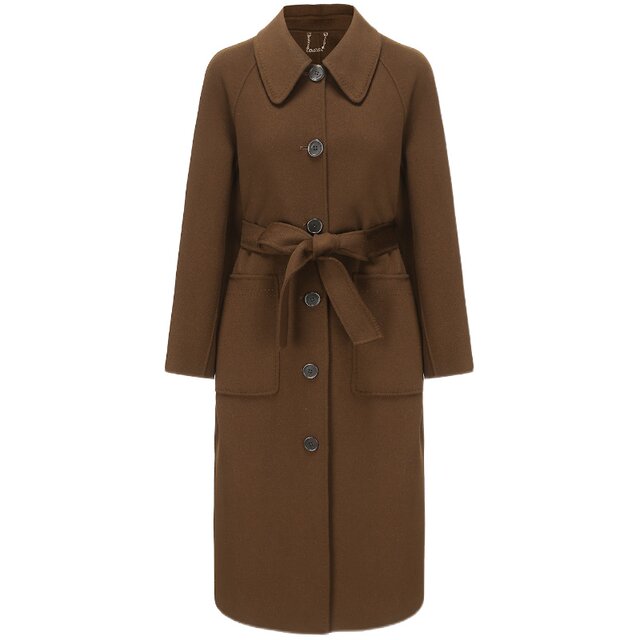 tanni新款赫本风深咖色复古通勤绵羊毛长款大衣外套女TM31CO015A