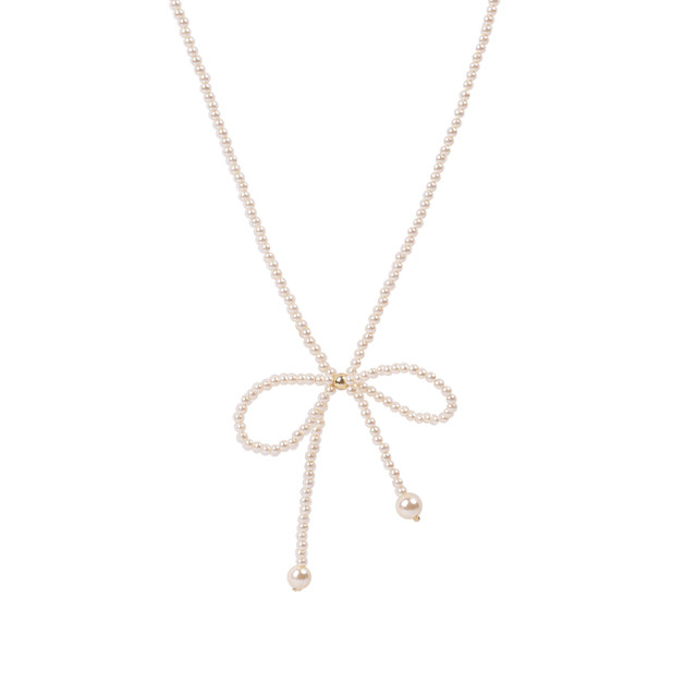 Designed light luxury pearl bow necklace