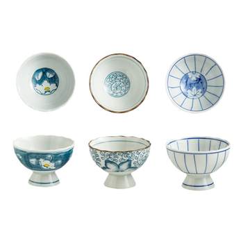Hand-painted ceramic blue and white small and high-looking high-legged bowl