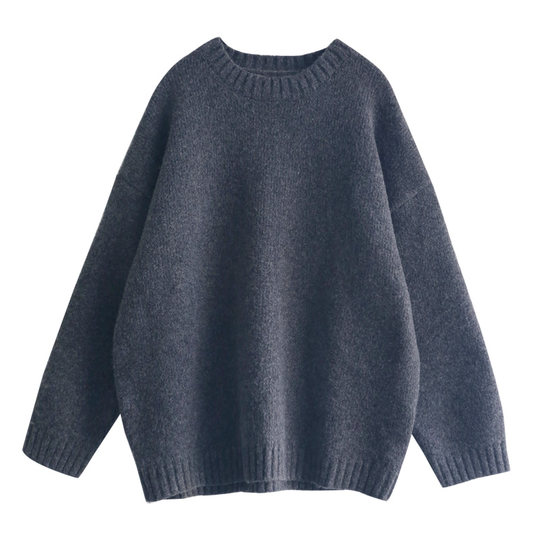 徐大脸吖定制 高克重密实羊毛混纺针织衫秋冬宽松廓形圆领毛衣女