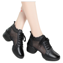 English Love 2024 Spring New Thick Bottom Dance Shoes Women Soft-bottom Genuine Leather Square Dance Womens Shoes Sailors Dancing Shoes