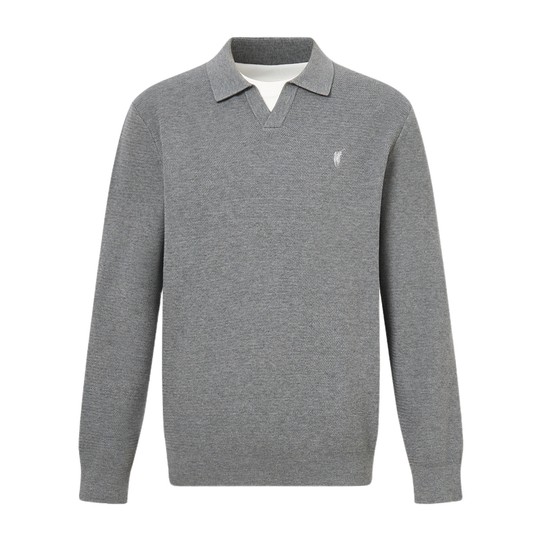 POLOWALK男式针织衫2025秋冬新品简约面丝绒假两件翻领内搭上衣