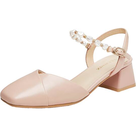 天美意包头后空粗跟凉鞋女外穿时装凉鞋高跟鞋新款BI771BH4