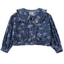 PawinPaw Bear Cartoon Childrens Clothing Autumn Girls Denim Jacquard Jacket Large Lapel Suit