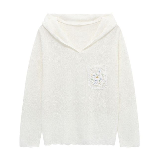 Basic House/Baijiahao Korean style hooded lace sweater women's summer and autumn gentle wind fresh long-sleeved blouse