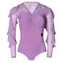 Danbaoluo Latin dance practice clothes for women adult mesh lotus leaf national standard dance spring and autumn modern dance one-piece top