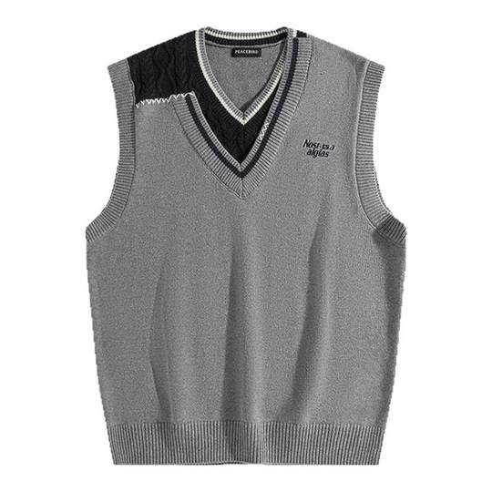 PEACEBIRD Men's Sweater Autumn Contrast Color Vest Sweater Trendy Color Block Splicing Loose Knitted Casual Vest