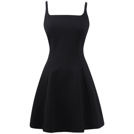 Casual A-line puffy skirt with high waist black suspender skirt