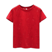 Red short-sleeved t-shirt for women summer new style loose round neck half-sleeved t-shirt fashionable and versatile heavy industry hollow top