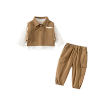 Boys suit autumn 2024 new trendy and handsome childrens overalls baby vest spring and autumn childrens three-piece set