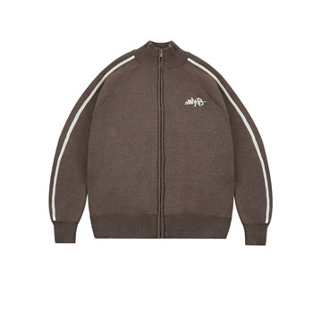 Coffee striped cardigan sweater zipper high collar Coffee striped cardigan sweater zipper high collar