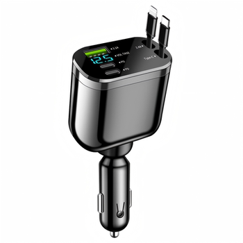 120w car fast charging charger super one to five with built-in retractable cord mobile phone car cigarette lighter conversion plug