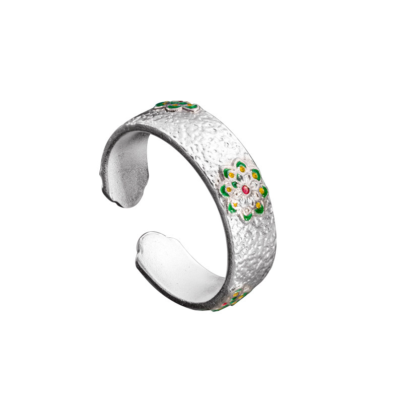 Dian Qingtang pure silver 999 gold and gold flower ring