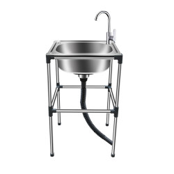 Thickened Stainless Steel Simple Wash Basin for Washing Vegetables Household Single-Slot Bracket Wash Basin Kitchen Sink Shelf Sink