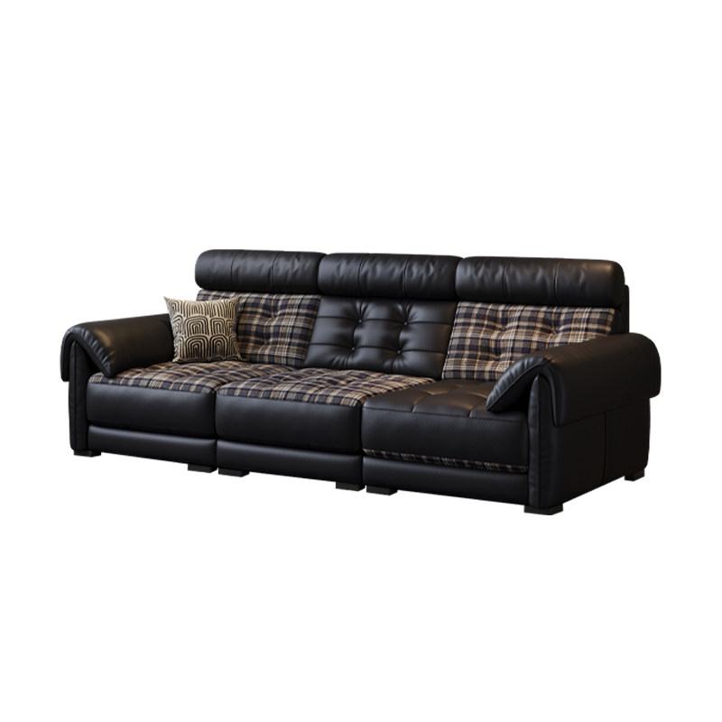 Mid-century style retro oil wax leather sofa leather and cloth dual-purpose straight row adjustable high backrest first layer cowhide down sofa