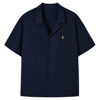 Pso brand men's and women's anti-wrinkle embroidery puppy cuban collar thin casual short sleeve shirt shirt jacket summer Pso brand men's and women's anti-wrinkle embroidery puppy cuban collar thin casual short sleeve shirt shirt jacket summer