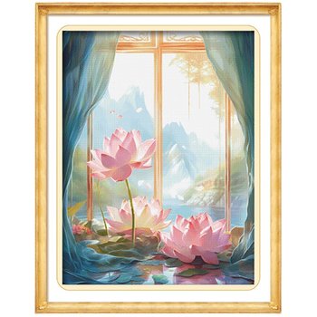 ks cross stitch 2024 ດອກໄມ້ໃຫມ່ lotus ຫ້ອງດໍາລົງຊີວິດຫ້ອງນອນ hanging painting ຕົນເອງ embroidery ມື embroidery ນ້ໍາ jelly