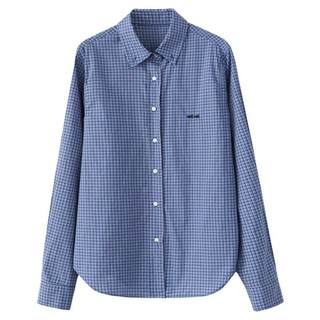 夕蒙2025春秋季长袖气质上衣外套高级感宽松小个子蓝色格子衬衫女