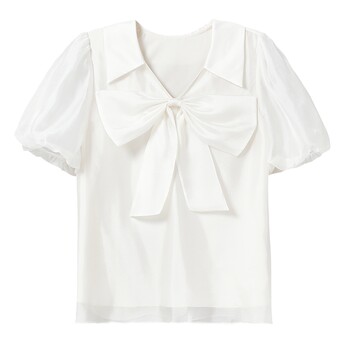 ເສື້ອຍືດ bow chiffon stylish ແລະງາມຂອງ qiushui yiren ສໍາລັບແມ່ຍິງ