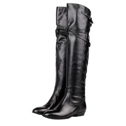 Leather flat -knee long boots women's boots in winter plus velvet boots flat heel long cylinder knight boots black all -leather boots