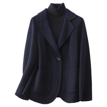 毛呢外套女短款西装领修身气质西服小个子秋冬新款双面羊绒大衣女