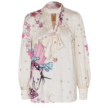 Kd women's printed round neck belt top