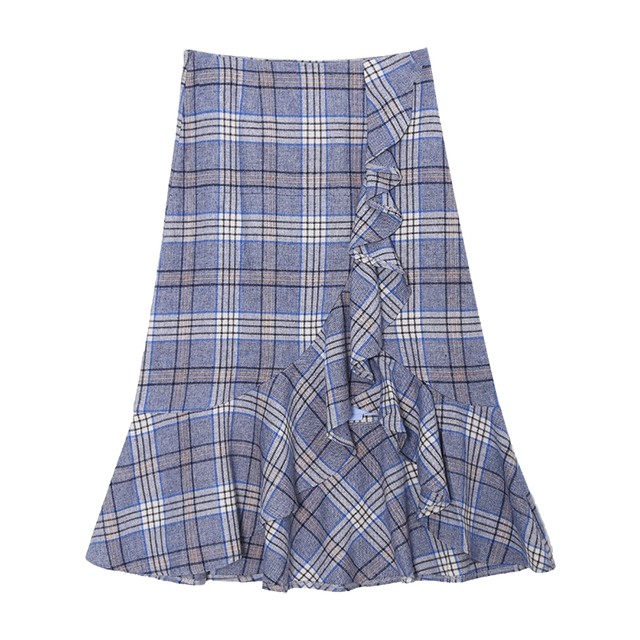 Ruffled slimming plaid A-line hip wrap