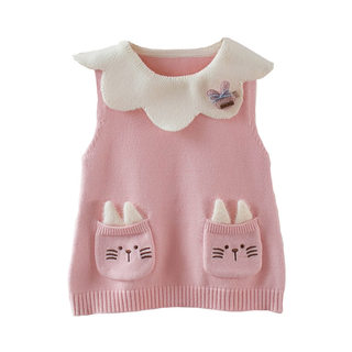 Girls' versatile knitted vest for spring and autumn to keep warm