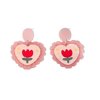Rose red earrings women's summer high-end light luxury temperament earrings love flower earrings net red 2022 new trend