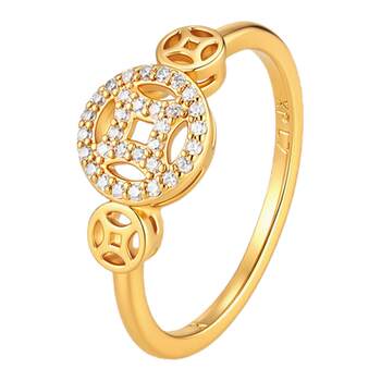 Xuping new chinese style retro hollow pavé copper coin ring women's round fashion trend light luxury ring