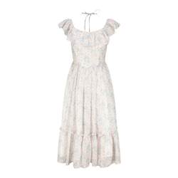 Q Girl's Ice Sea Salt/Romantic Vacation ງາມບ່າໜຶ່ງຊຸດນາງຟ້າ Summer Blue Floral Long Dress
