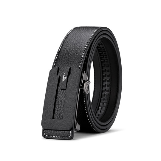 七匹狼皮带男真皮平滑扣自动扣休闲内穿式板扣腰带纯牛皮男士裤带