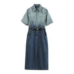 Denim dress ສໍາລັບແມ່ຍິງ summer 2023 ໃຫມ່ອາເມລິກາ retro slim polo shirt dress ກະໂປງຍາວຂະຫນາດນ້ອຍ