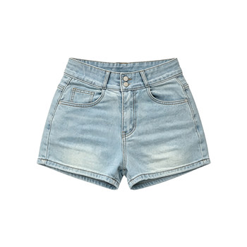 Li li ເສື້ອຜ້າ pure desire double button naturally full hip denim shorts women's 2026 summer thin high waist covered hip pants
