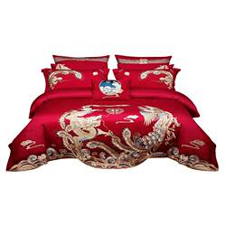 Mercury Home Textiles 60-Count Long-Staple Cotton Wedding Four-Piece Set Pure Cotton Satin Light Luxury Set All-Cotton New Chinese Style Festive