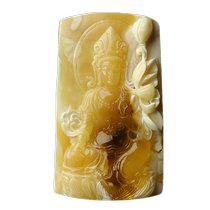 (Orphan) Pro-precious crystal large size monster grade bone china white honey Guanyin natural beeswax pendant necklace for women