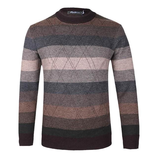 Aogu's new striped thick pullover round neck wool shirt
