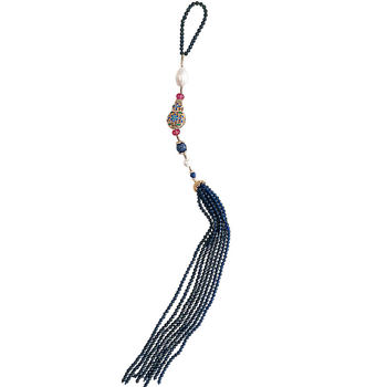 ແບບຈີນ Hanfu cheongsam pressed placket ທໍາມະຊາດ pearl lapis lazuli flute fan pendant bag long tassel pendant