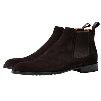Men's square toe british style chelsea boots in suede