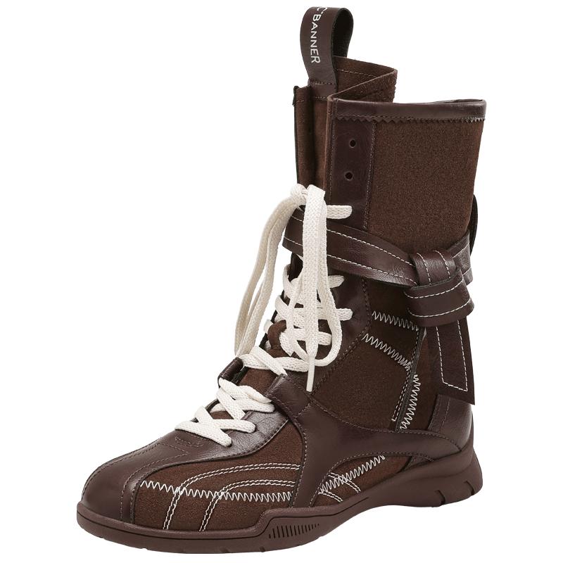 Qianbaidu British style Martin boots women's platform lace new inner heightening boxing boots retro niche western boots