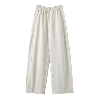 Late white 2026 summer new high waist pear shape body pants cotton feel skinly elastic waist comfortable wide leg pants for women