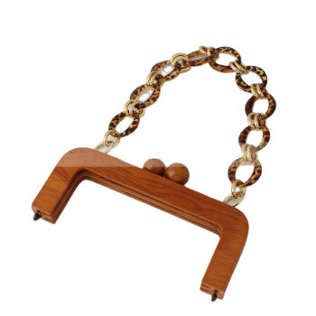 Super good quality 20cm wood mouth gold resin chain double wood bead head classic handmade dinner bag clip frame