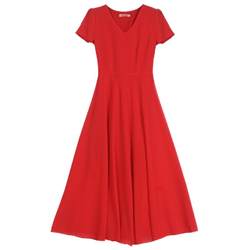 Summer chiffon dress for seaside vacation, Hainan Sanya dress, slim and fashionable red short-sleeved beach long dress