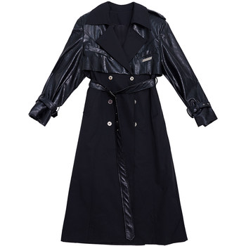 CulturE24s heavy niche deconstructed double-layer splicing shoulder pad long coat breasted design windbreaker jacket