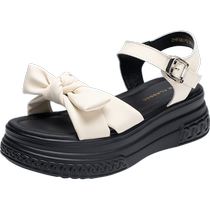 Thick-soled sandals for women for summer outer wear 2024 new heightening bow beach shoes French fairy style high heels