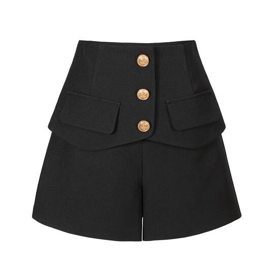 High-waisted woolen wide-leg casual shorts