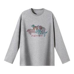 PSO Brand 230g knitted fabric colored pencil graffiti puppy round neck long-sleeved T-shirt couple wear