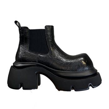 European leather large toe platform thick-soled chelsea short boots